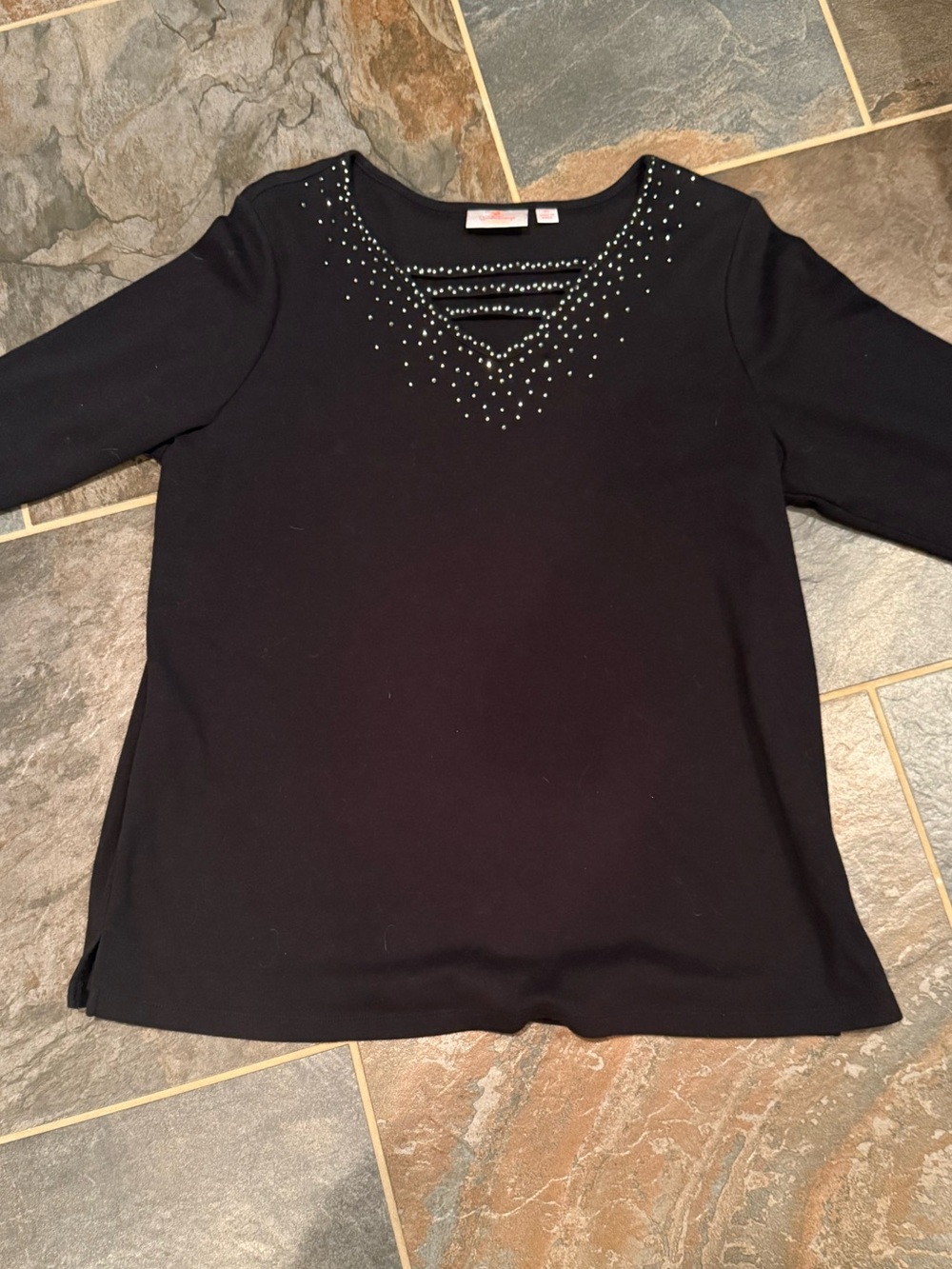 Women’s Quacker Factory Black Scoop Neck Studded Tunic